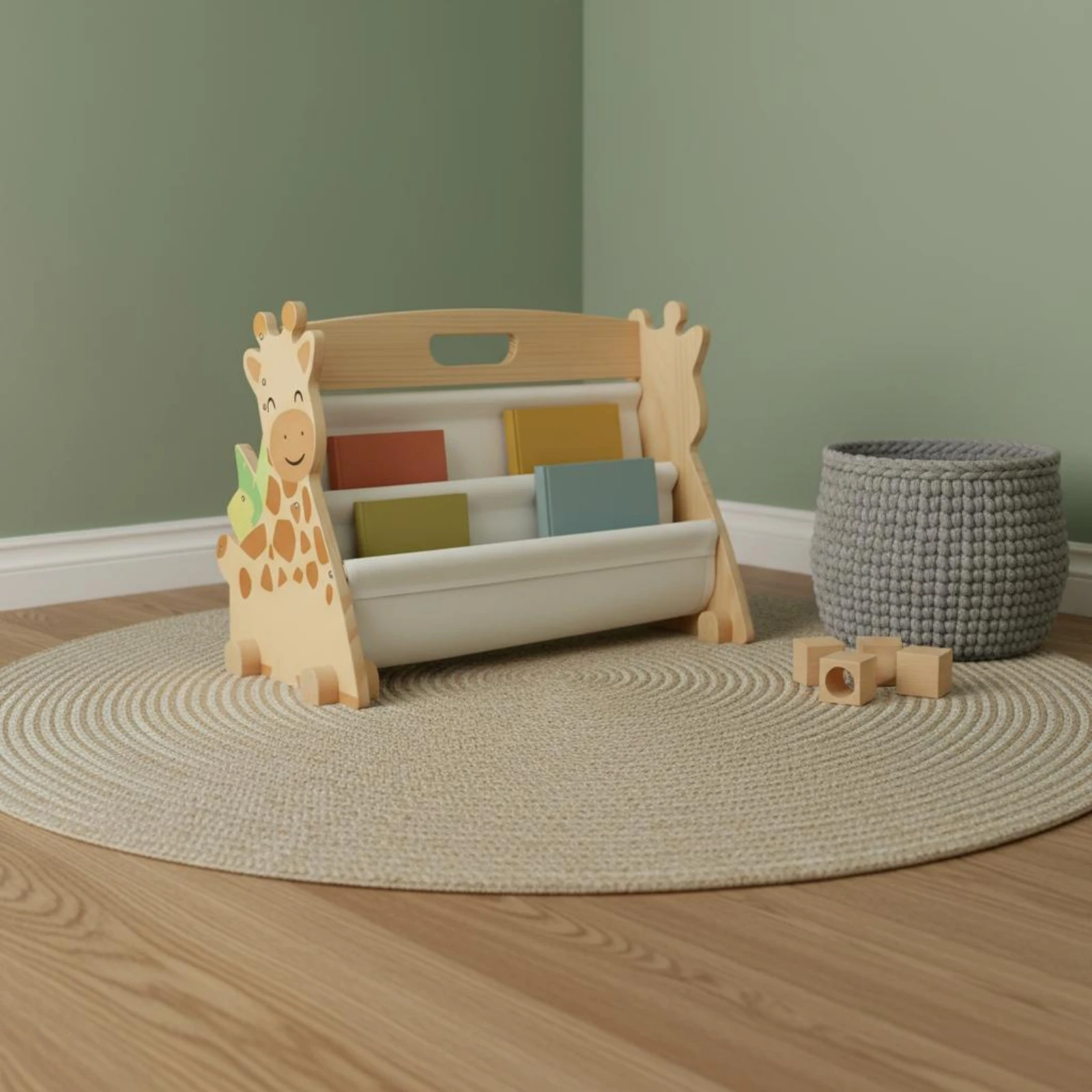 Bibliothèque enfant girafe en bois : détail