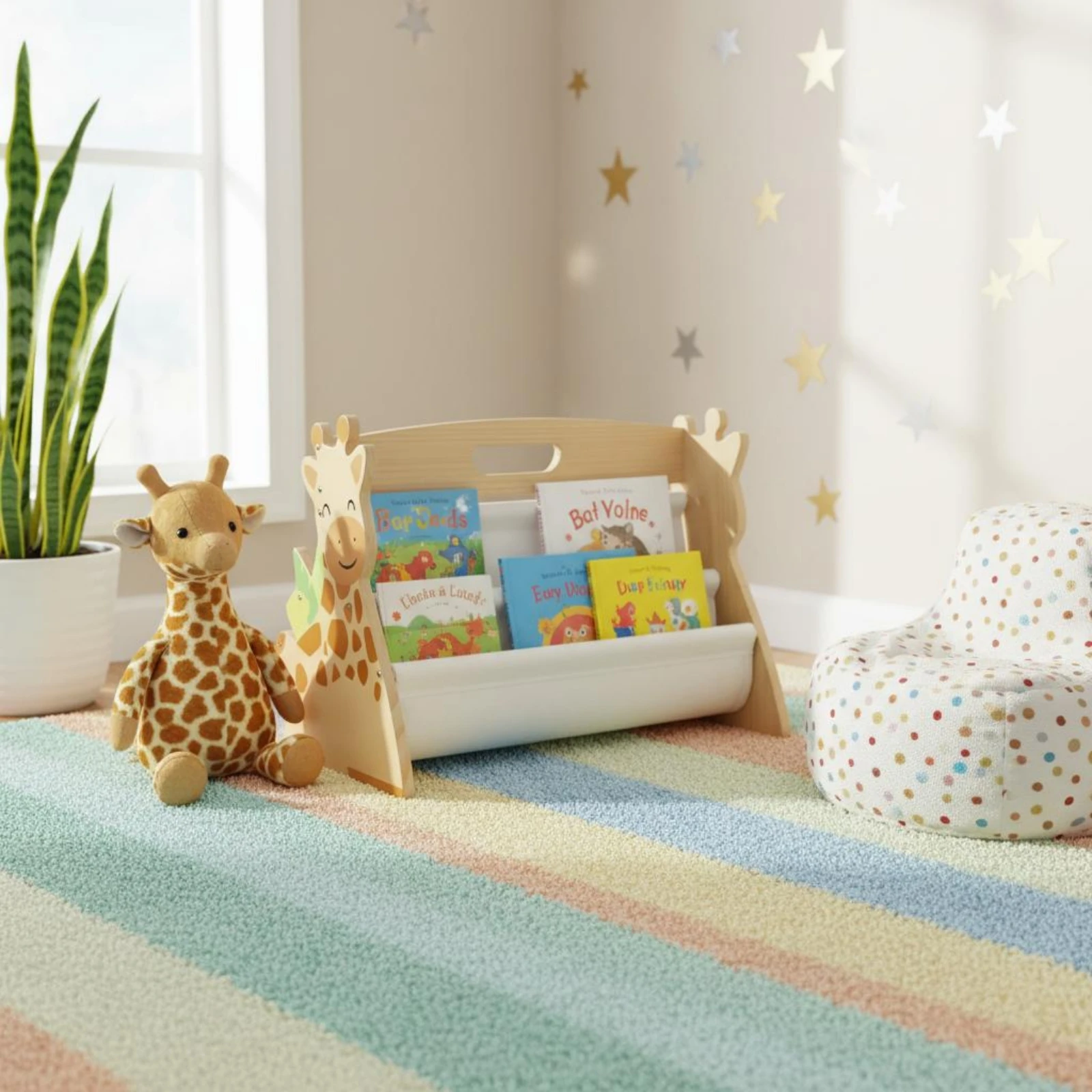 Bibliothèque enfant girafe en bois : détail