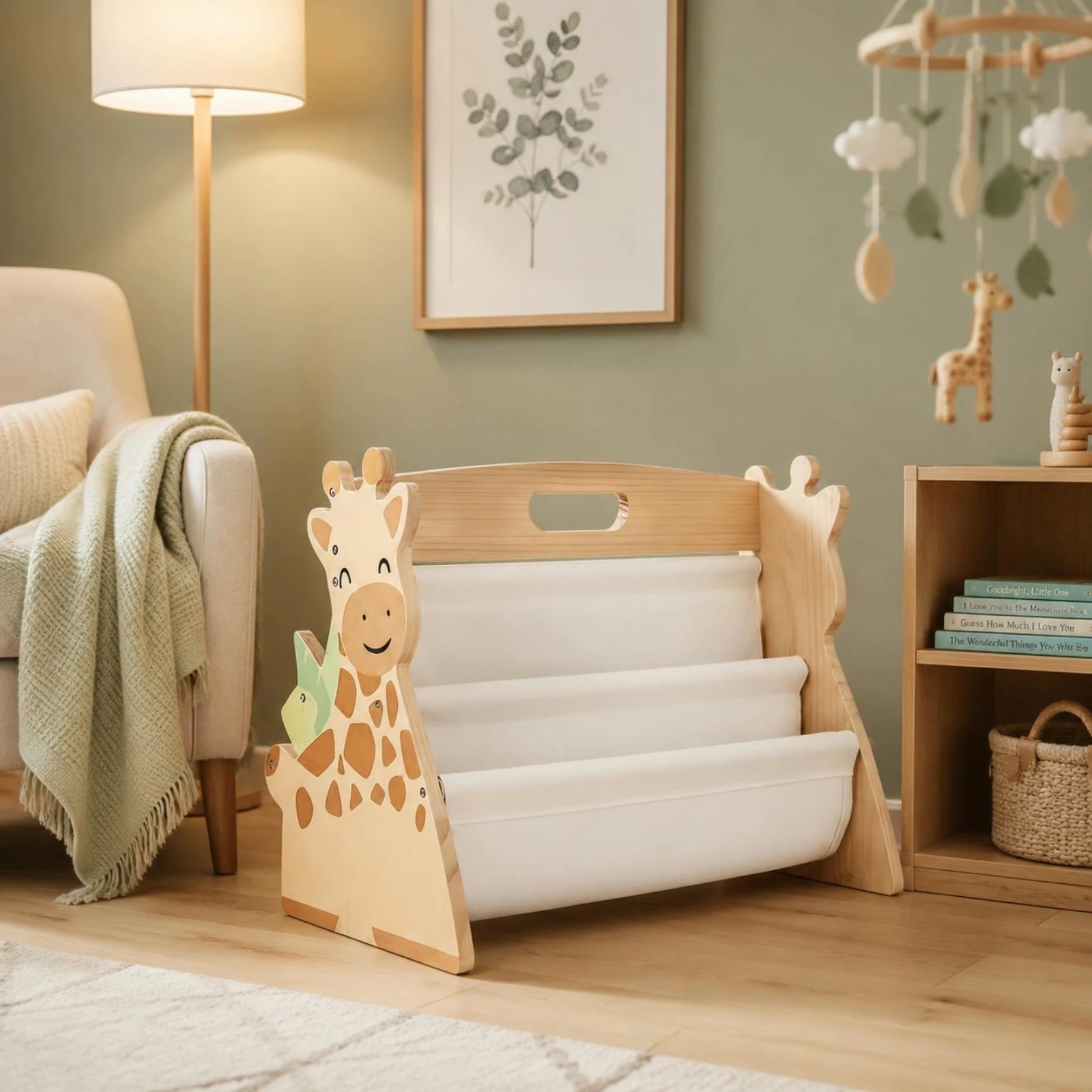 Bibliothèque enfant girafe en bois : détail