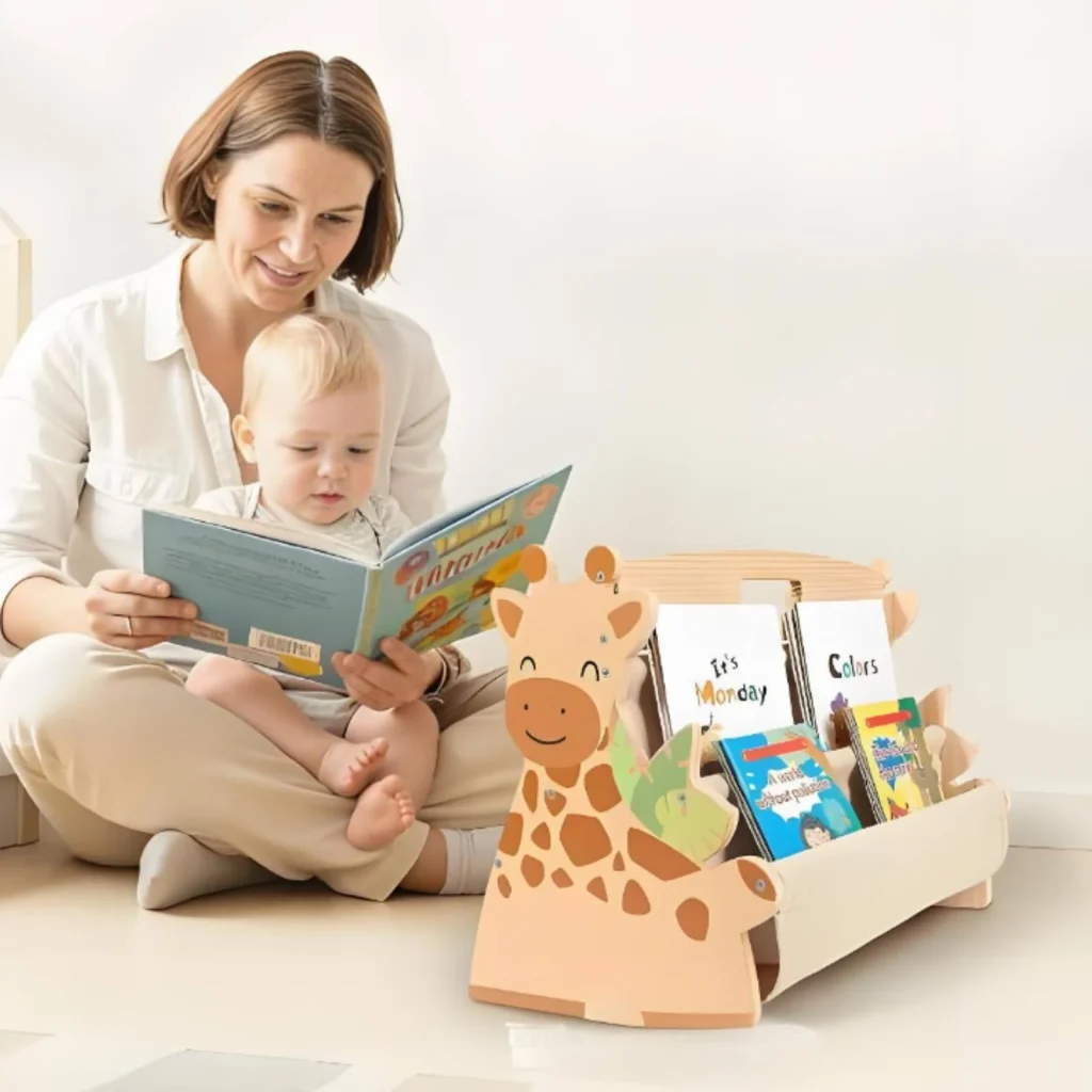 Bibliothèque enfant girafe en bois : détail