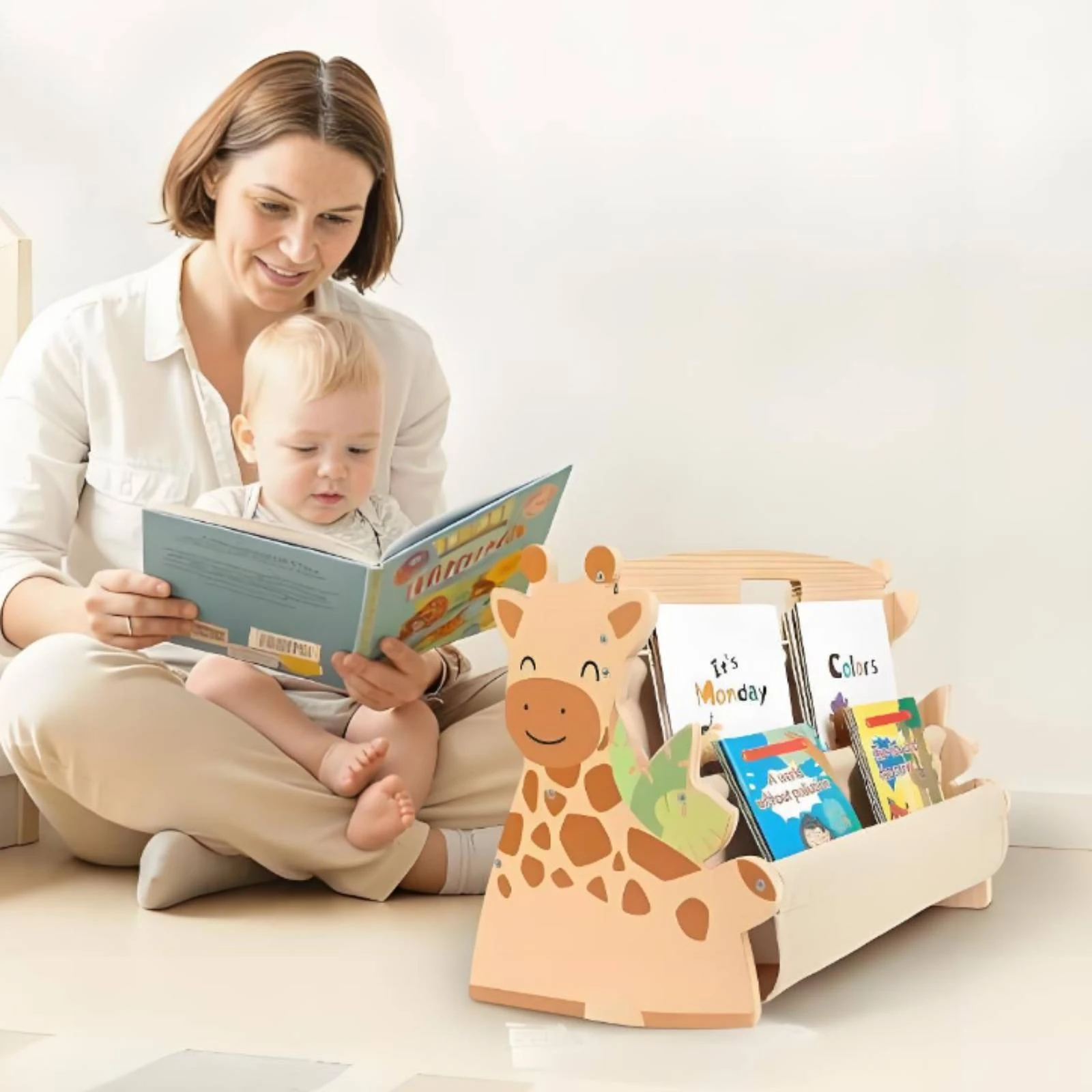 Bibliothèque enfant girafe en bois : détail