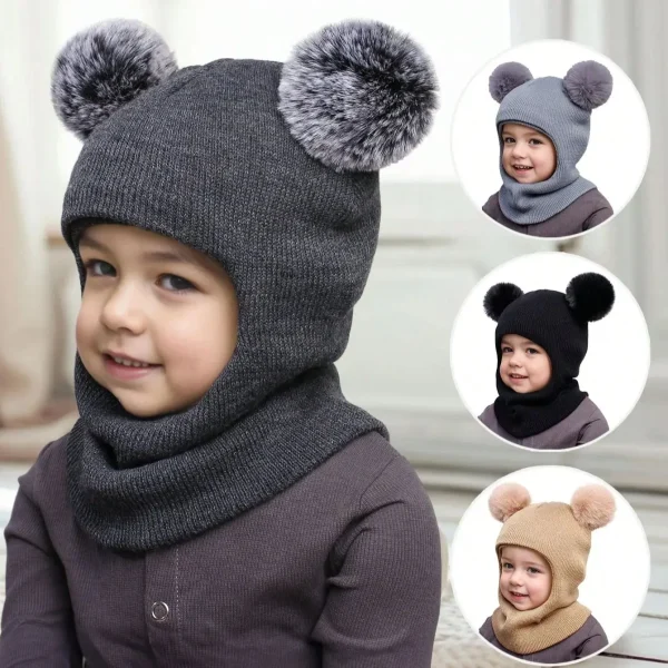 Bonnet cagoule à deux pompons
