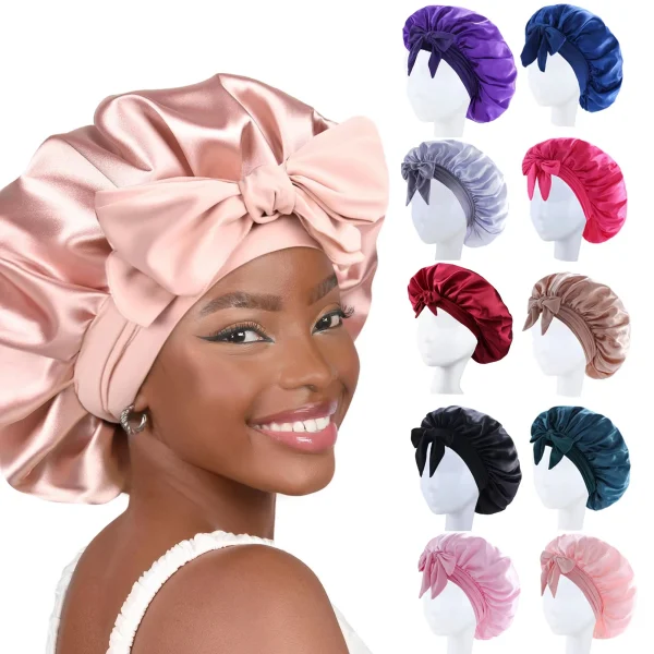 Bonnet de nuit en satin à bande nouée