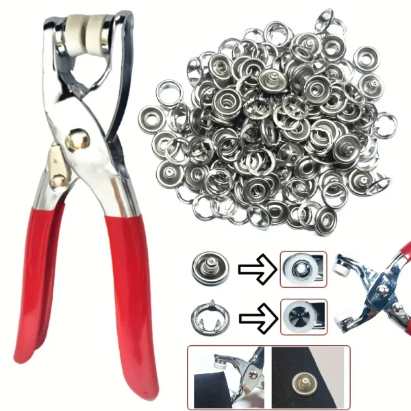 Boutons pression en métal avec pince, 200 pièces