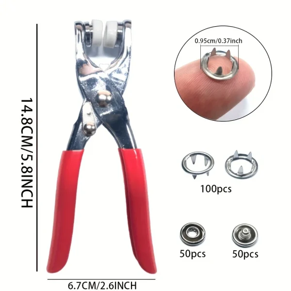 Boutons pression en métal avec pince, 200 pièces : détail