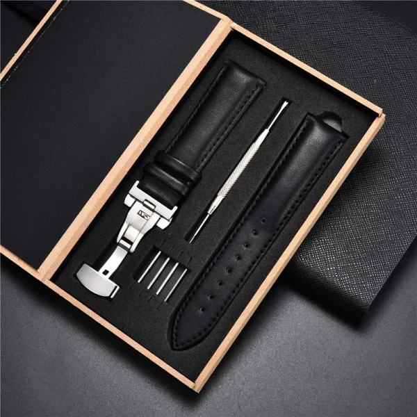 Bracelet de montre en cuir à boucle déployante, en coffret