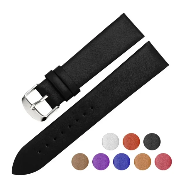 Bracelet de montre en cuir lisse, 8 couleurs