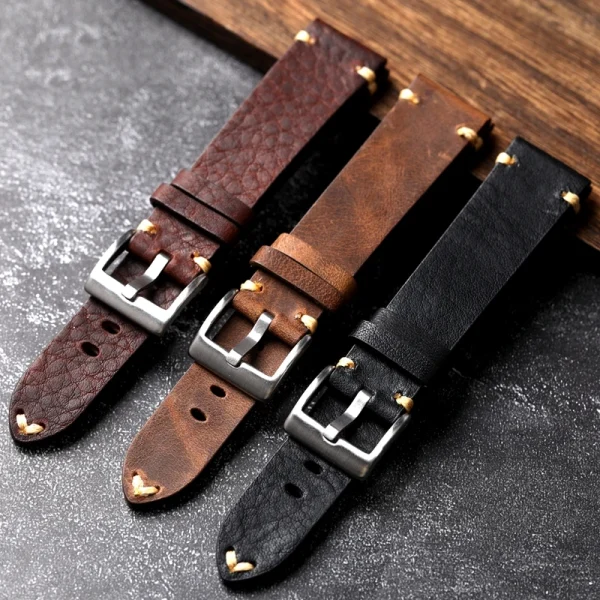 Bracelet de montre en cuir vintage cousu main