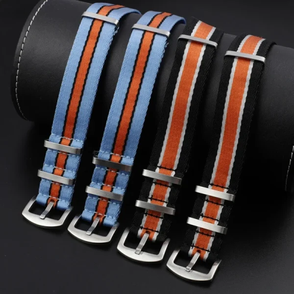 Bracelet de montre NATO rayé bleu ciel et orange