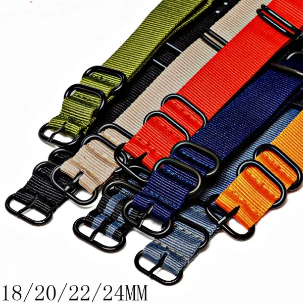 Bracelet de montre ZULU en nylon, anneaux noirs