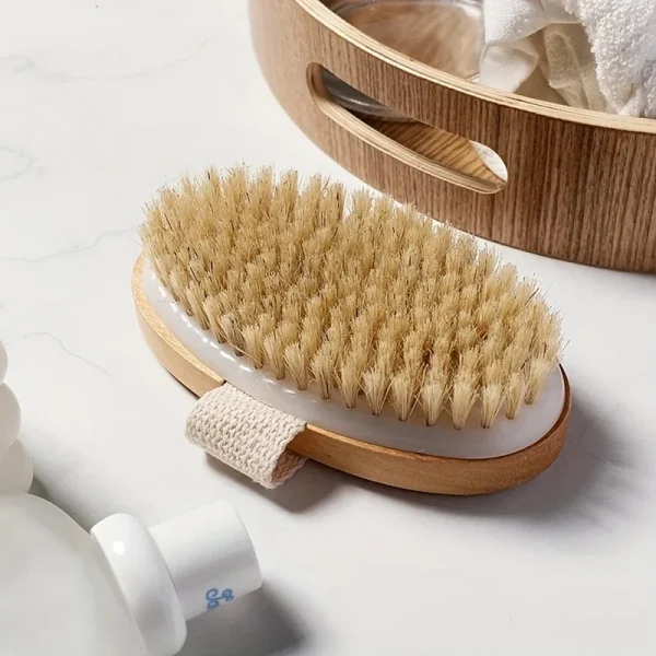 Brosse de bain en poils naturels, sangle de main