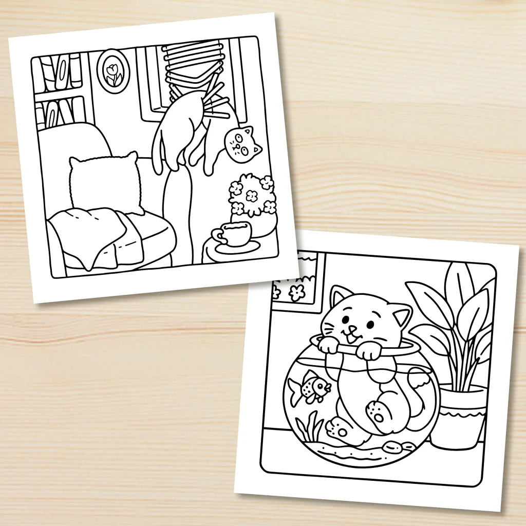 Cahier de coloriage chats rigolos : détail