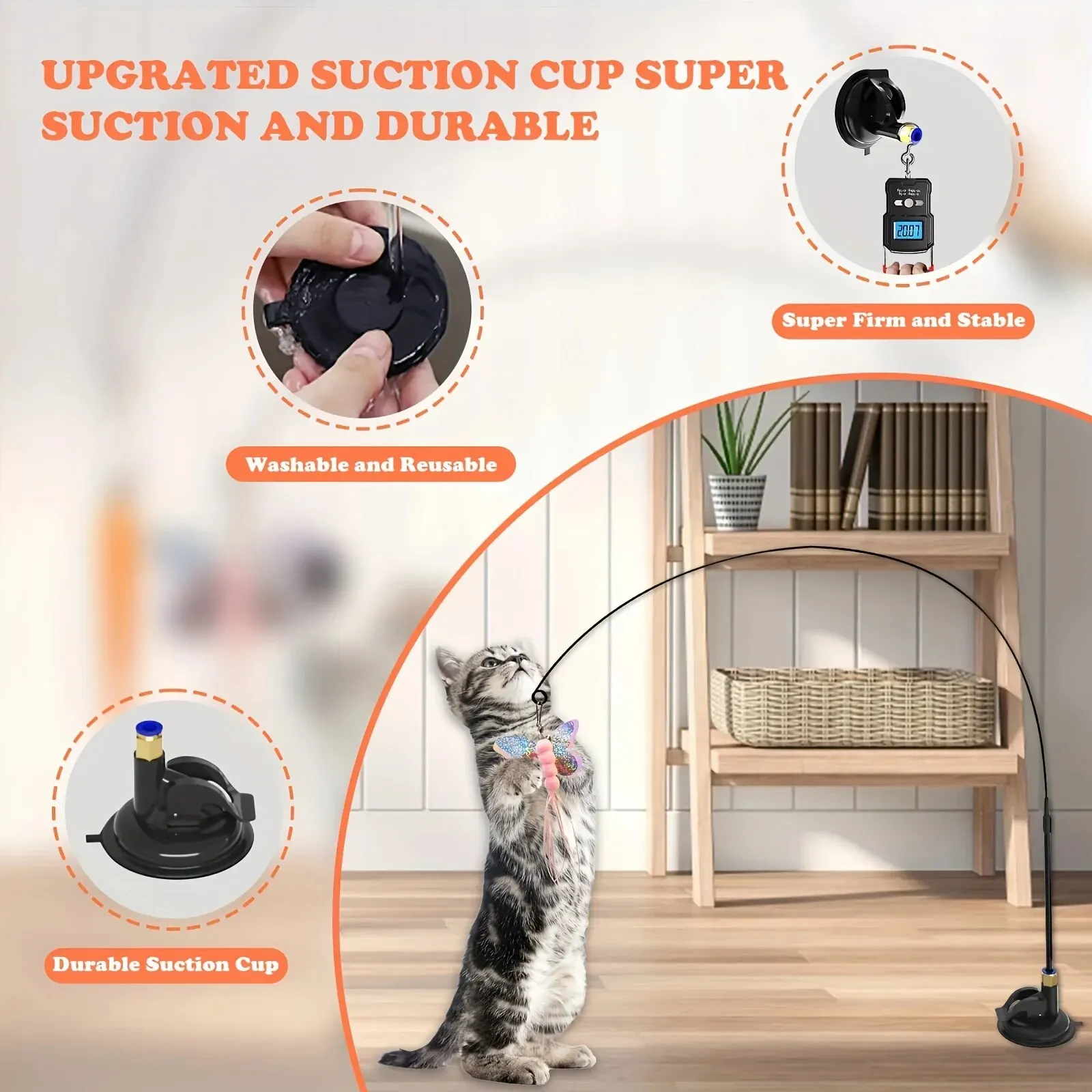 Canne à plumes pour chat à ventouse : détail