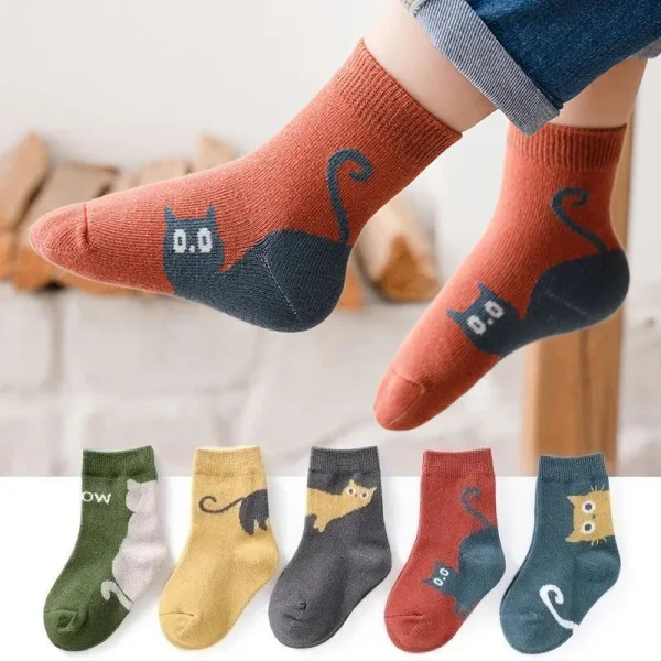 Chaussettes enfant motif chat, lot de 5