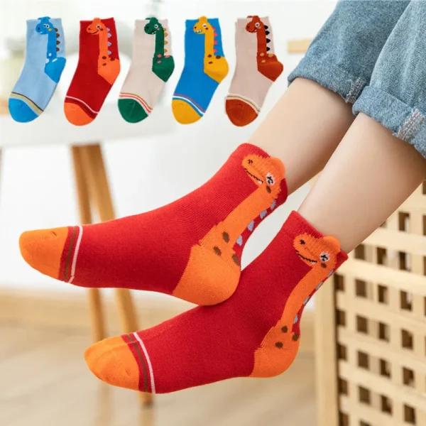 Chaussettes enfant motif dinosaure, lot de 5 : détail