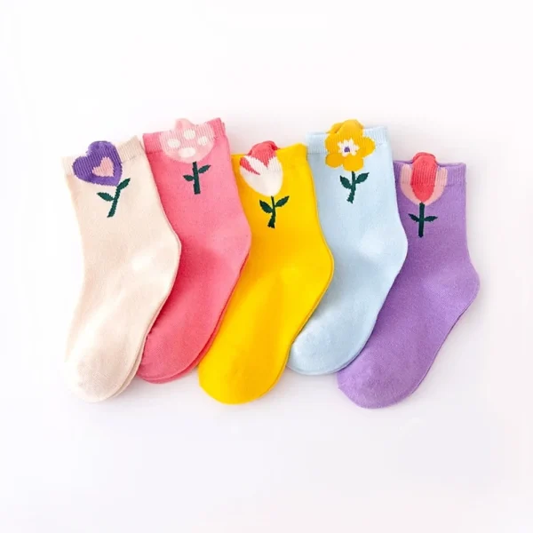 Chaussettes fille motif fleurs, lot de 5