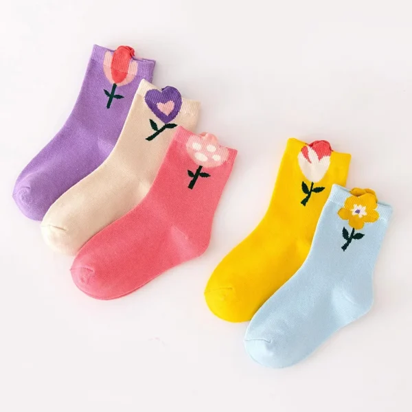 Chaussettes fille motif fleurs, lot de 5 : détail