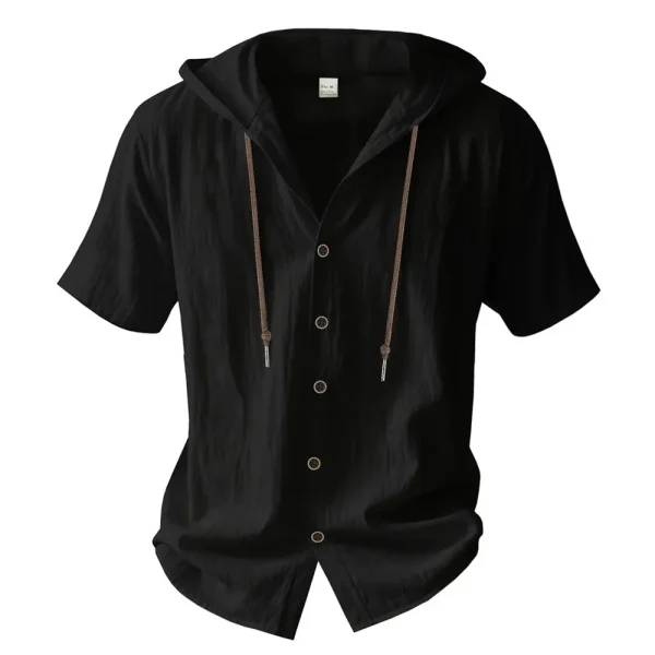 Chemise à capuche en coton et lin, manches courtes