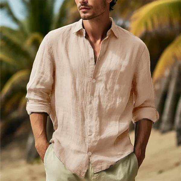 Chemise en coton et lin à col classique, manches longues