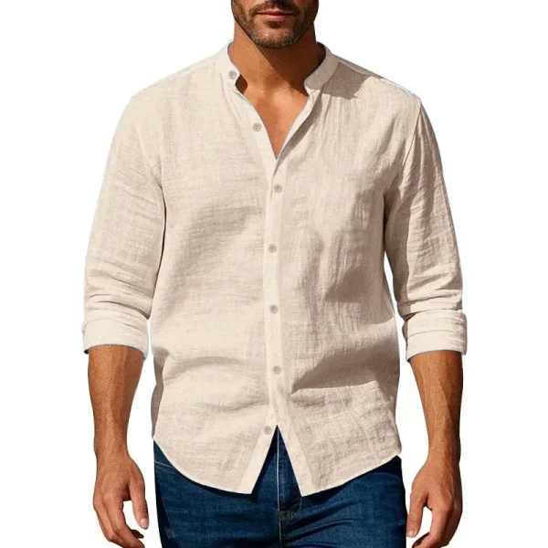Chemise en coton et lin à col officier