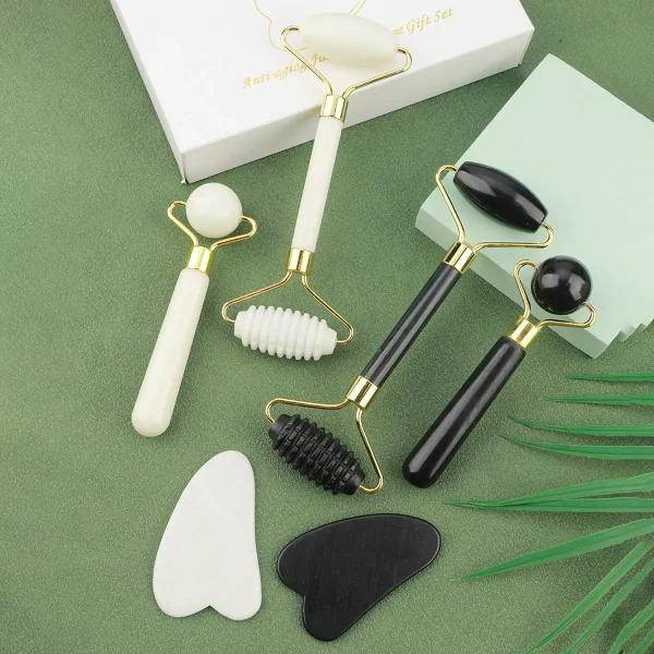 Coffret rouleaux et gua sha en pierre, 3 en 1