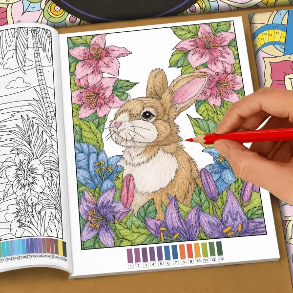 Livre de coloriage par numéros, fleurs et animaux