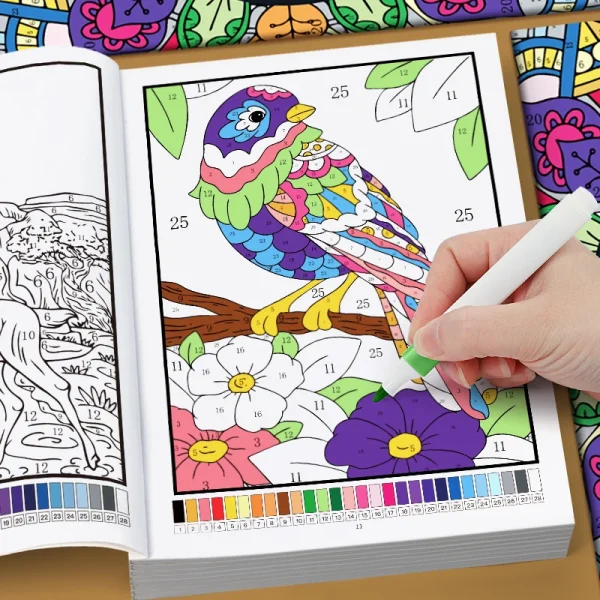 Livre de coloriage par numéros, fleurs et mandalas