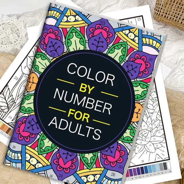 Livre de coloriage par numéros, fleurs et mandalas : détail