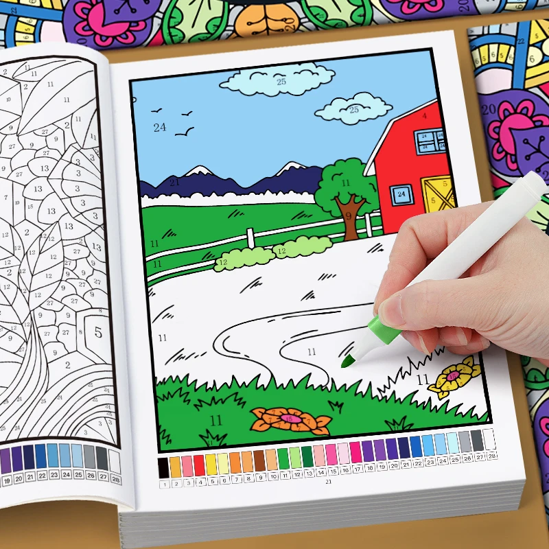 Livre de coloriage par numéros, fleurs et mandalas : détail