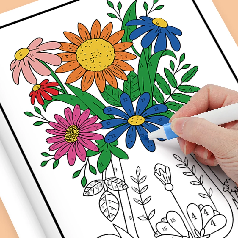 Livre de coloriage par numéros, fleurs et mandalas : détail