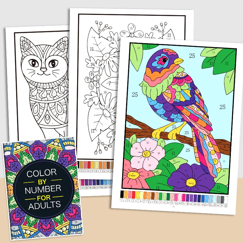 Livre de coloriage par numéros, fleurs et mandalas : détail