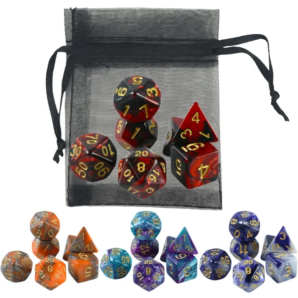 Dés polyédriques bicolores avec pochette