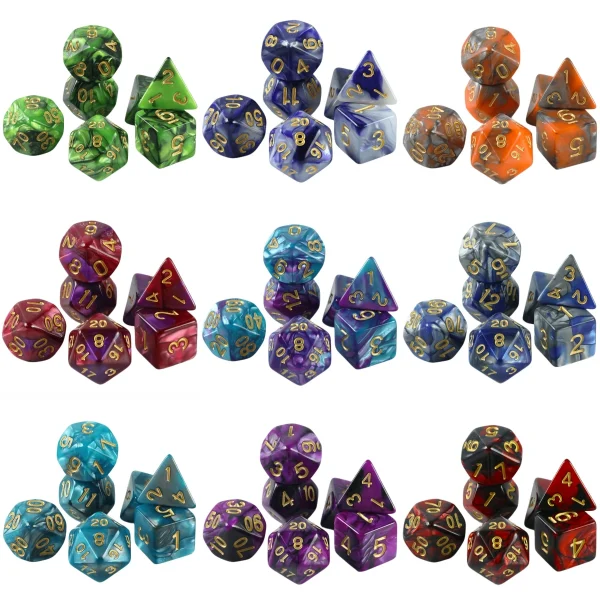 Dés polyédriques bicolores avec pochette : détail