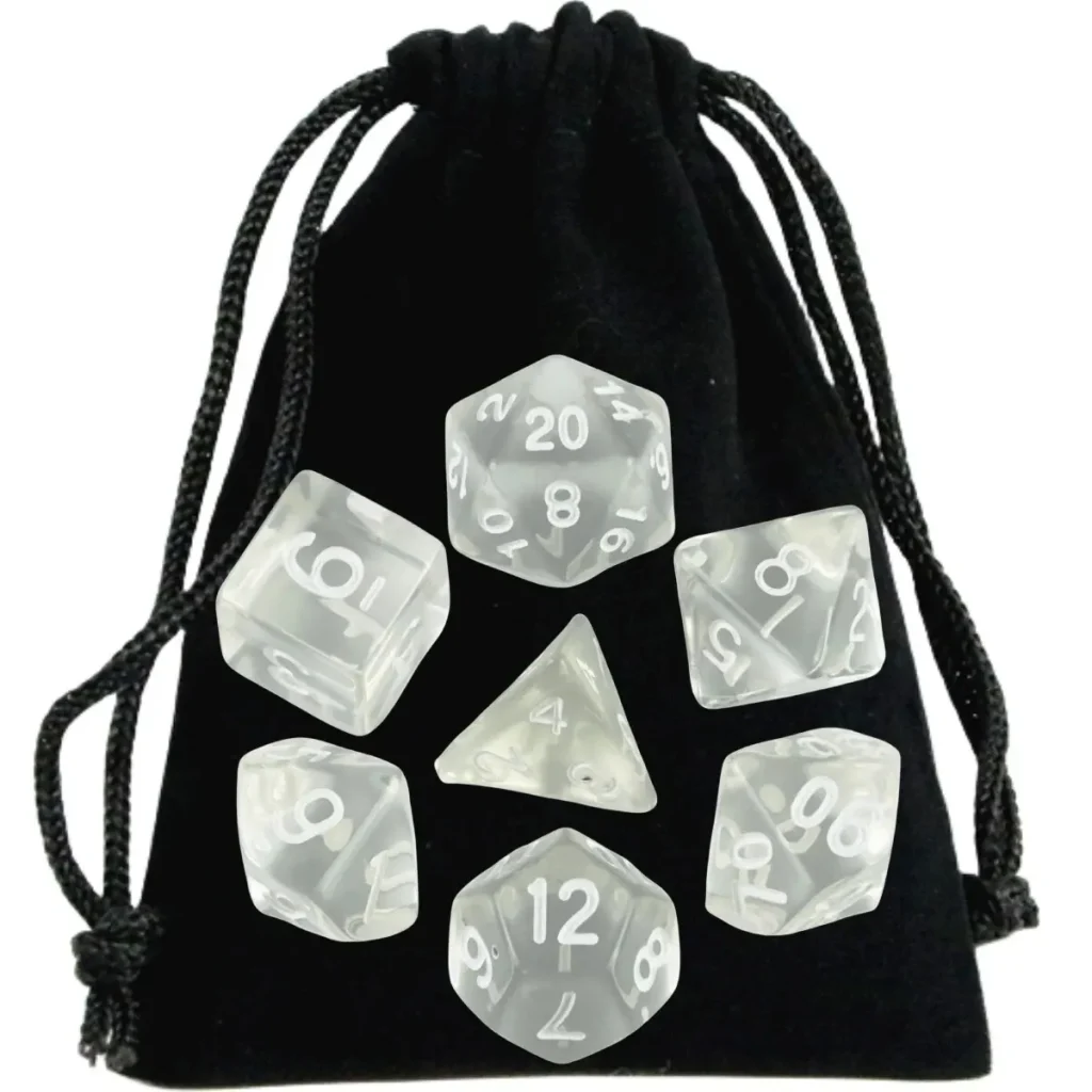 Dés polyédriques avec pochette, lot de 7 : détail