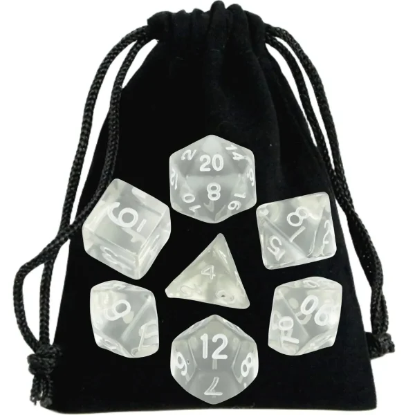 Dés polyédriques avec pochette, lot de 7 : détail