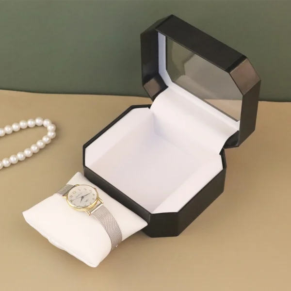 Écrin de montre octogonal à couvercle vitré