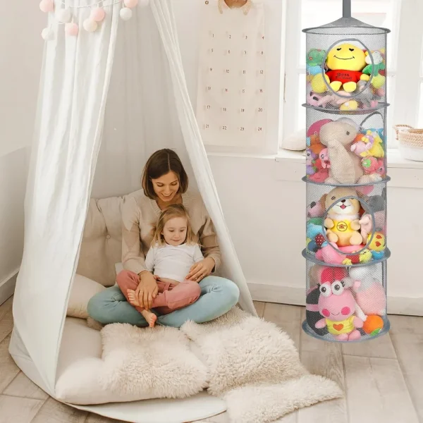 Filet suspendu à 4 compartiments pour peluches : détail