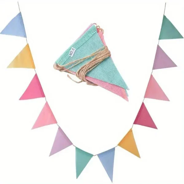 Guirlande de fanions en lin et jute, couleurs pastel