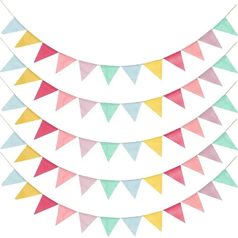 Guirlande de fanions en lin et jute, couleurs pastel : détail