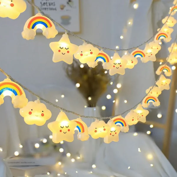 Guirlande lumineuse arcs-en-ciel, étoiles et nuages