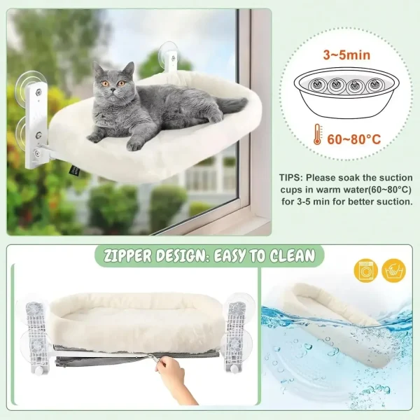 Hamac de fenêtre en peluche à tubes acier : détail