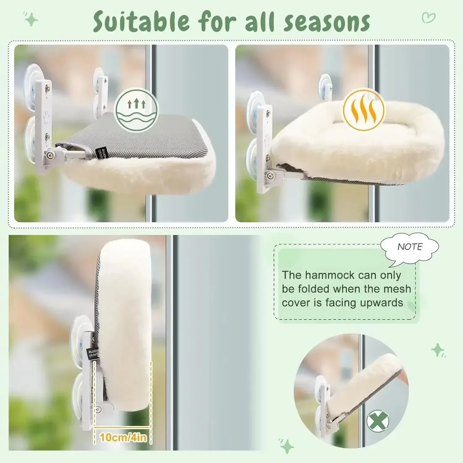 Hamac de fenêtre en peluche à tubes acier : détail