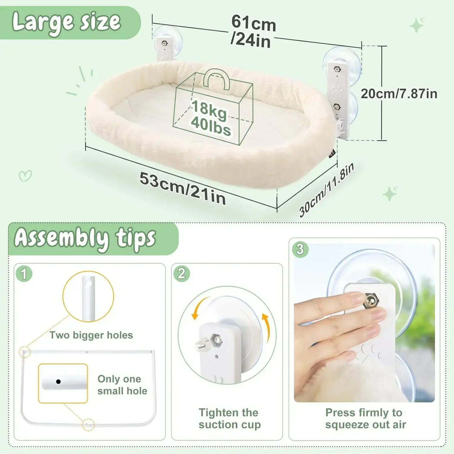 Hamac de fenêtre en peluche à tubes acier : détail