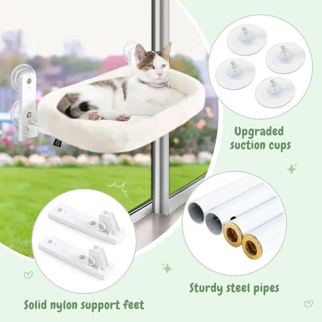 Hamac de fenêtre en peluche à tubes acier : détail