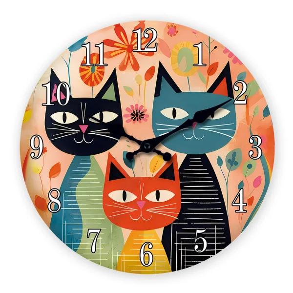Horloge murale chats colorés