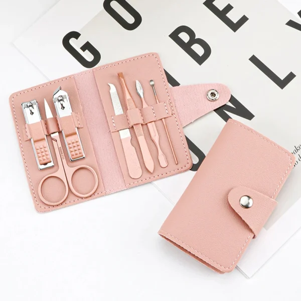 Kit manucure rose en étui, 7 pièces