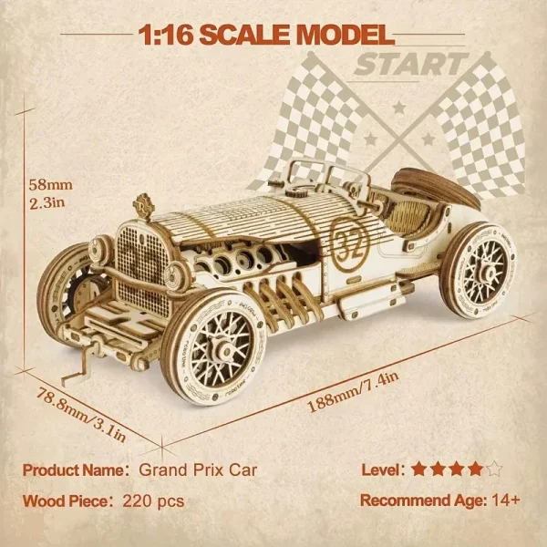 Maquette en bois voiture de course 3D : détail