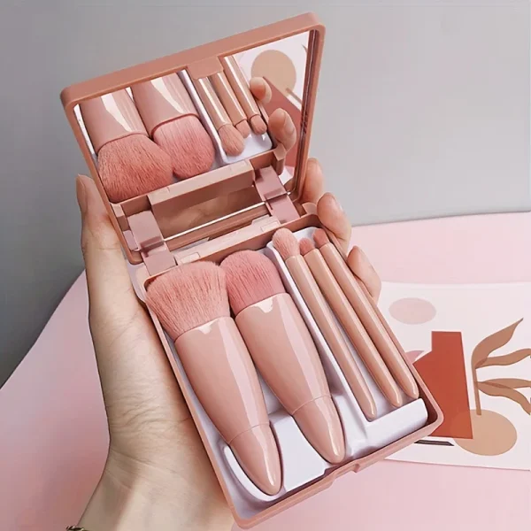 Mini pinceaux de maquillage en étui miroir, 5 pièces
