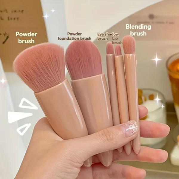 Mini pinceaux de maquillage en étui miroir, 5 pièces : détail