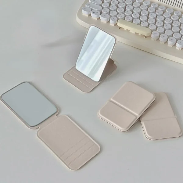 Miroir de maquillage pliable en simili cuir